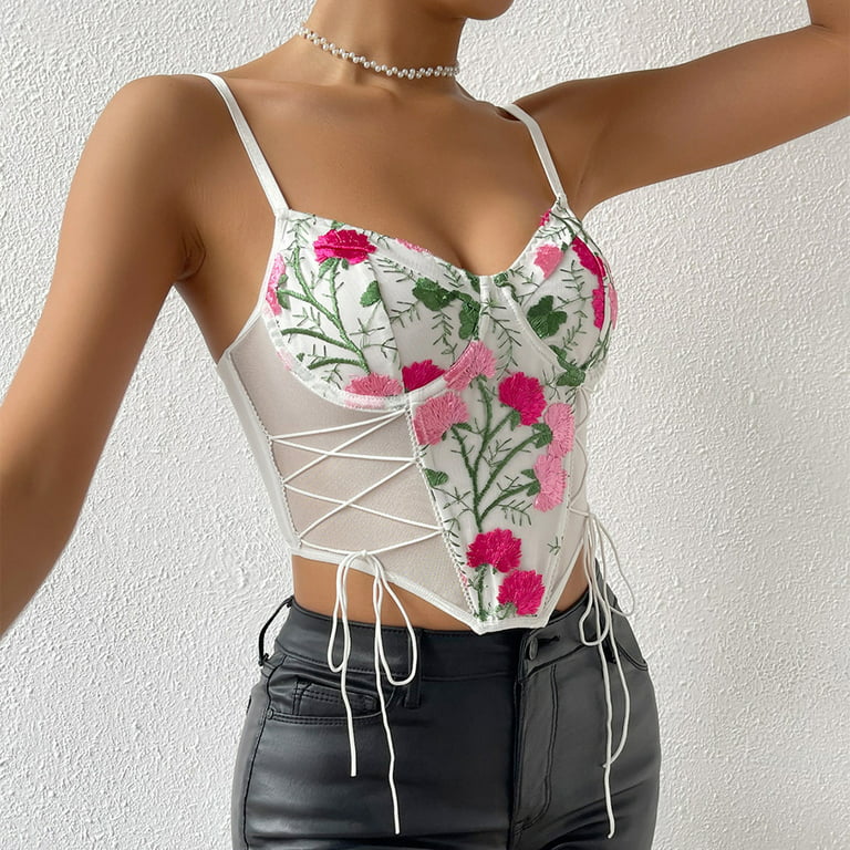 Women Sexy Bustier Corset Top Lace Up Push Up Crop Tops Vintage