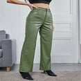thumbnail image 5 of Idoravan Women's Plus Size Pants Clearance Womens Fashion Autumn Winter High Waist Solid Solid Straight Pocket Leather Pants Trousers, 5 of 7