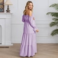 thumbnail image 5 of Gyujnb Lightweight Flowy Boho Maternity Tiered Maxi Dress Off Shoulder Ruffle Neck Long Bubble Flare Sleeve Smocked High Waist Elegant Gown for Pregnancy Photoshoot,M, 5 of 9