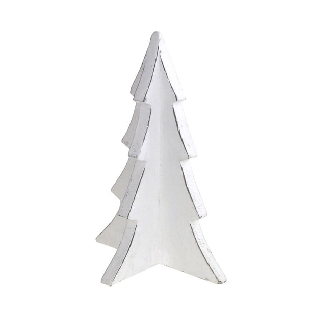 Wooden Christmas Tree Stand Ornament, White, 8Inch