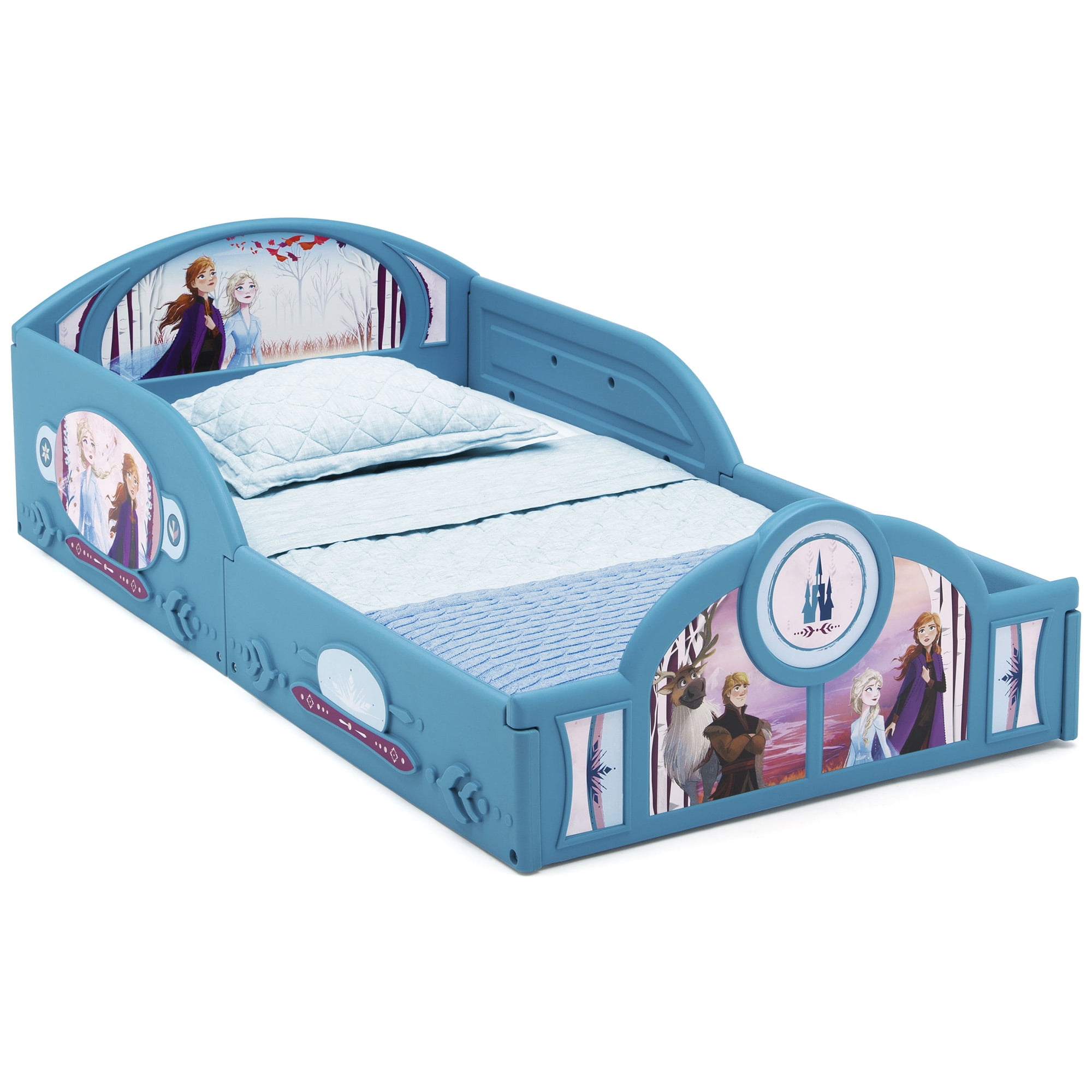 Disney Frozen 2 Toddler Bed with Storage Plus Deluxe Foam Mattress Kids Bedroom 