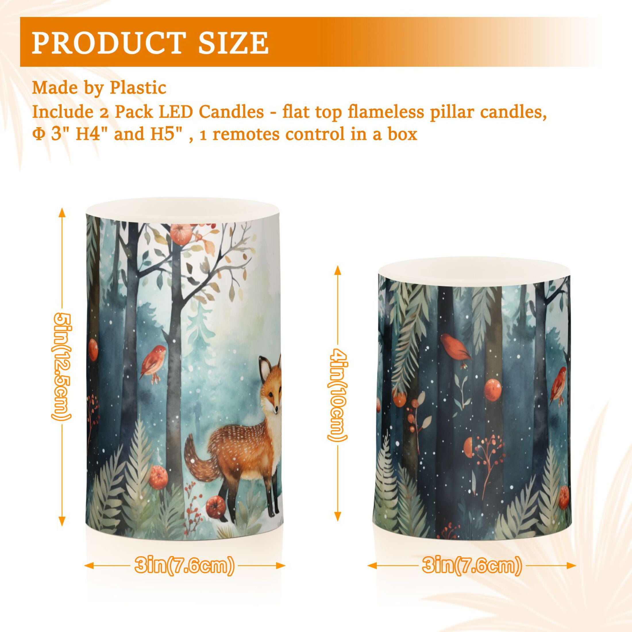 Foxes Trees Forest Flowers Flameless Candles&nbsp;LED Lights Battery Operated Candles with Remote and Timers Flicker Lights Votive Set of 2