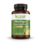 Organic Moringa 180 Capsules 1000mg - Immune System and Energy Booster - Pure Leaf Powder - Vegetarian Caps by B'Leaf Nature