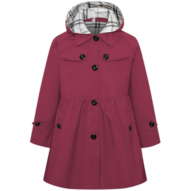 Gabardina Betusline para niña, de un solo pecho, color rojo vino, 3-4 años