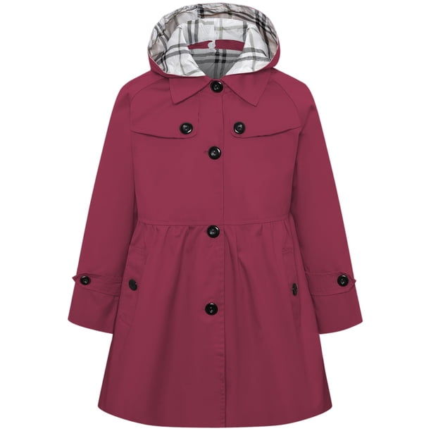Gabardina Betusline para niña, de un solo pecho, color rojo vino, 3-4 años