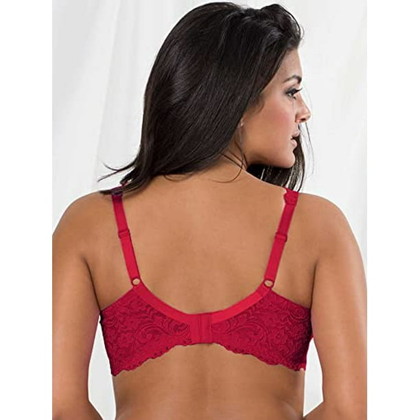 Smart & Sexy Women's Plus Size Signature Lace Unlined Underwire Bra with  Added Support, No No Red, 40DD 