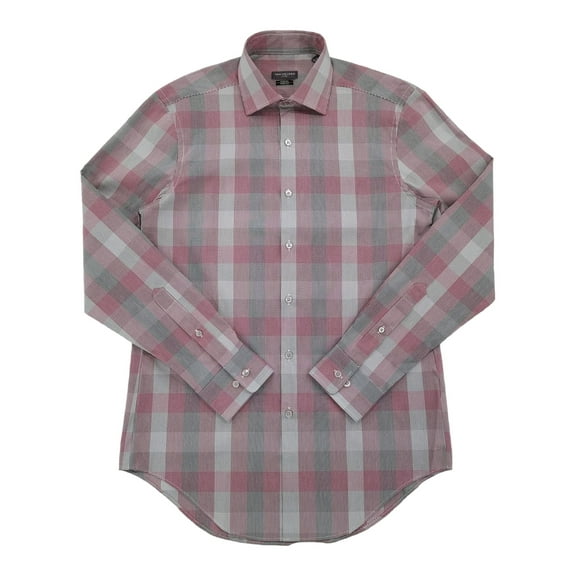 Van Heusen Mens Red & Gray Plaid Flex Long Sleeve Button-Up Shirt M 15 32/33