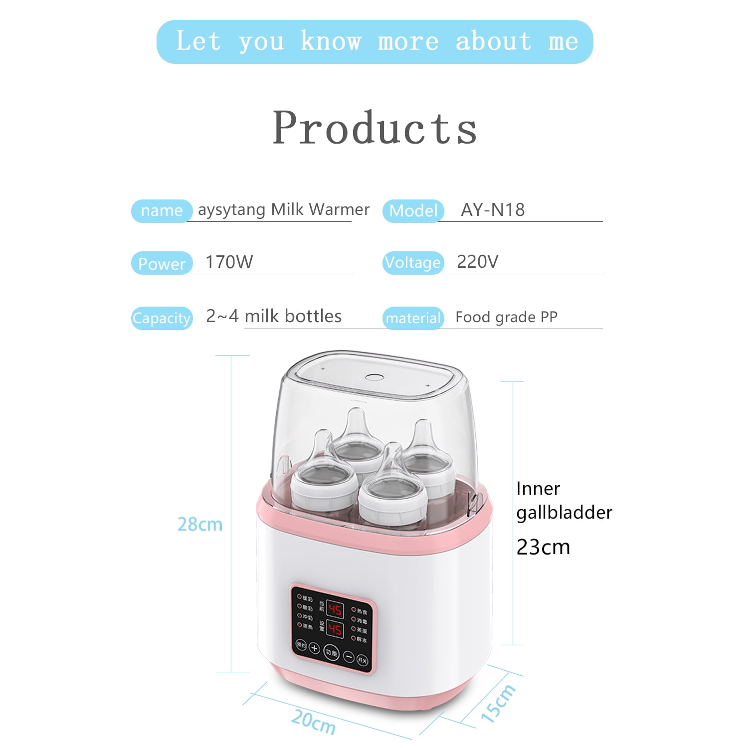 Baby Bottle Warmer, 8-in-1 Fast Milk Warmer with Timer Breastmilk or Formula, Fits 4 Bottles, Accurate Temperature Control, with Defrost, Sterili-zing, Keep, Heat Baby Food Jars Function