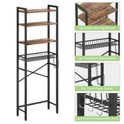 Biemlerfn Over The Toilet Storage Shelf, 4-Tier Wooden Bathroom Organizer Adjustable Saver Space Rack with Toilet Paper Holder, Vintage Brown