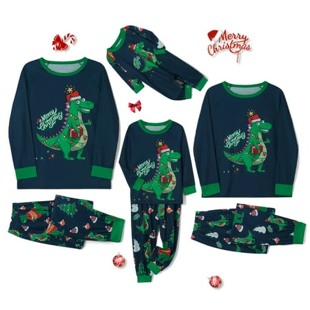 

Family Matching Christmas Pajamas Set Dinosaur Print Long Sleeve Tops and Pants Sleepwear Nightwear Loungwear