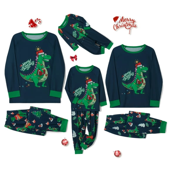 Michellecmm Family Matching Christmas Pajamas, Romper/Dinosaur Print Long Sleeve Tops and Snowman Print Pants Sleepwear Set