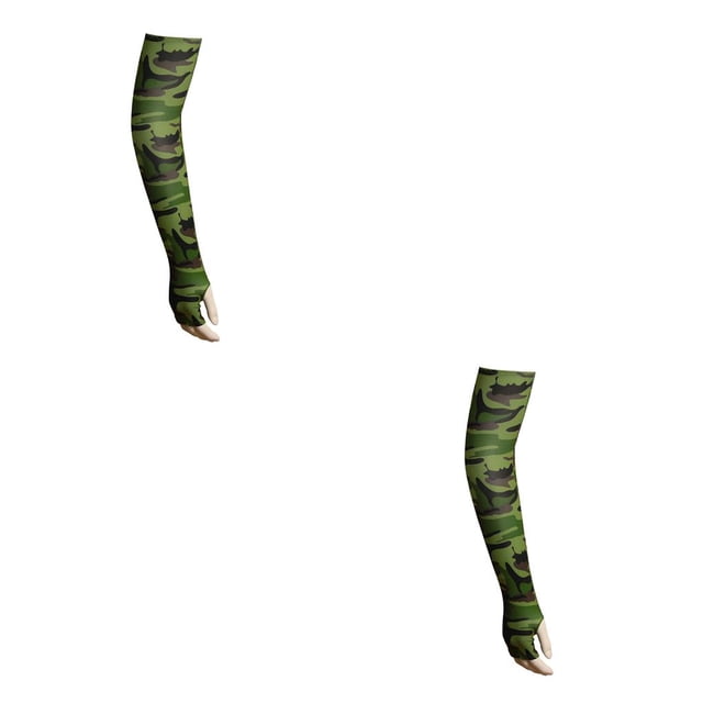 Soidarity Mangas Porable Expuesto Dedo Alargamiento Ampliado Elástico Cool Mangas Para Brazos Para El Sol Ice Silk Diferentes Patrones Camuflaje Verde Militar 2Conjunto