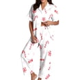 thumbnail image 3 of JAJAHO Women's Christmas Pajamas Candy Cane Print Button Down Short Sleeve 2 Piece Loungewear Sets With Pants, 3 of 7