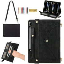 Dteck Portfolio Bag for Samsung Galaxy Tab S10 Ultra / S9 Ultra / S8 Ultra 14.6-inch Tablet Case, Crossbody Business Folio Stand Case with S Pen Holder/Card Slots/Thin Pocket/Hand Strap,Black