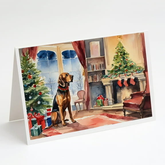 Bloodhound Cozy Christmas Greeting Cards Pack of 8 7 in x 5 in