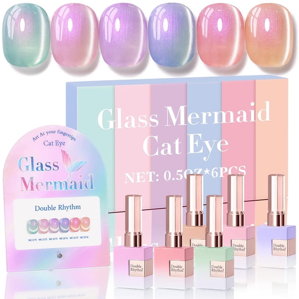 Set de esmaltes de uñas en gel Double Rhythm Cat Eye, 15 ml x 6 unidades, color rosa sirena