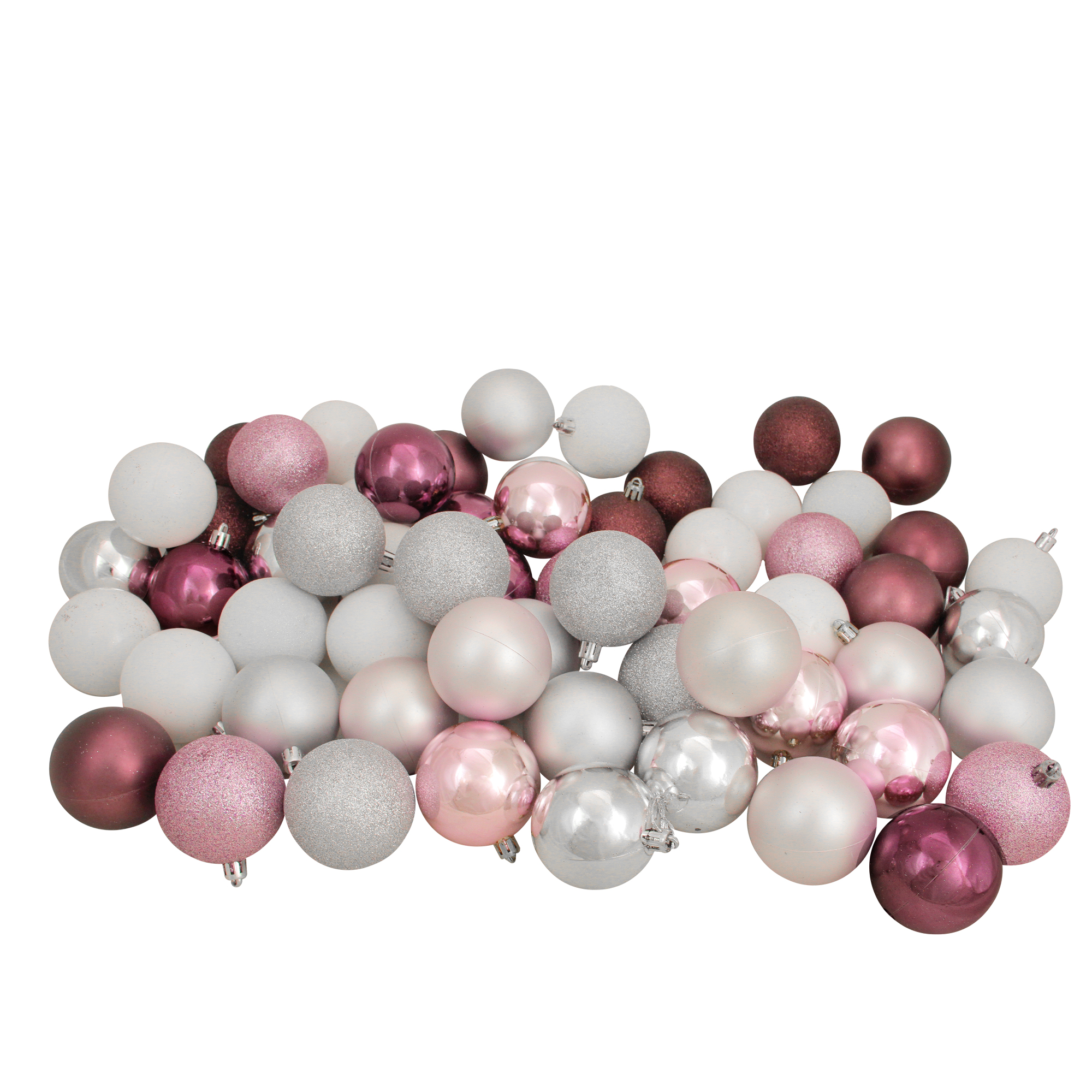 60ct Blush Pink and Silver Shatterproof 3Finish Christmas Ball