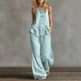 thumbnail image 2 of Women's Casual 2 Piece Outfits, Rayon Blend Sleeveless V-Neck Top, Mid Waisted Solid Color Pants Sets With Pockets, Summer Travel Loungwear Loose Fit | TruBelle,Mint Green 2XL, 2 of 7
