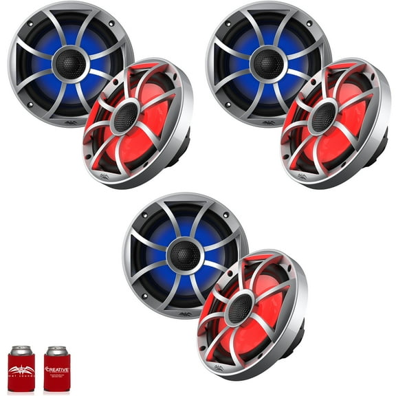Wet Sounds OE-65ic-S-RGB 6.5" OEM Replacement Speakers with Silver Grill and RGB Lighting 3 Pairs