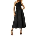 thumbnail image 5 of Liacowi Women Summer One Shoulder Dress Baggy Pleated Sleeveless Strap Flowy Ruffle Beach Party Maxi Dress, 5 of 9