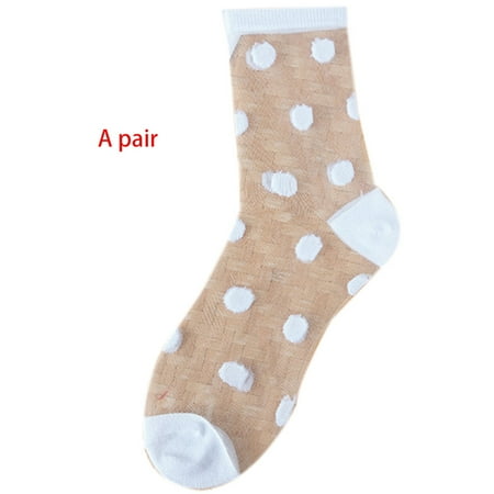 

Women Clear Glass Fiber Crew Socks Geometric Stripes Checkered Jacquard Summer Ultra-Thin Mid Tube Hoisery Stockings