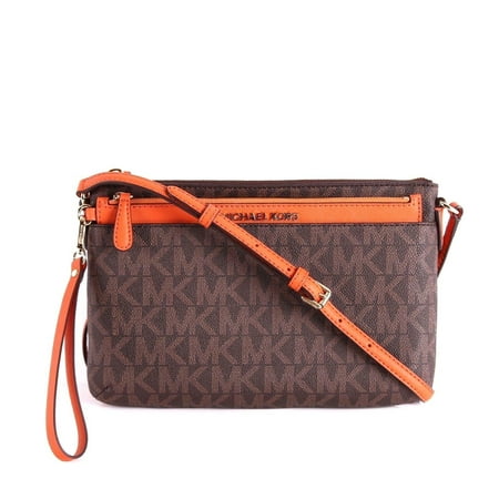 NWT MICHAEL KORS SIGNATURE JET SET BROWN LARGE POCKET MESSENGER CROSSBODY BAG