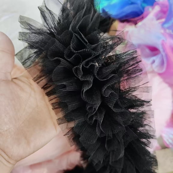 DIY Sewing Ruffle Trim, Soft Lace Trim, 12cm Black 3 Yards Lace Material Fabric for Dress Decoration