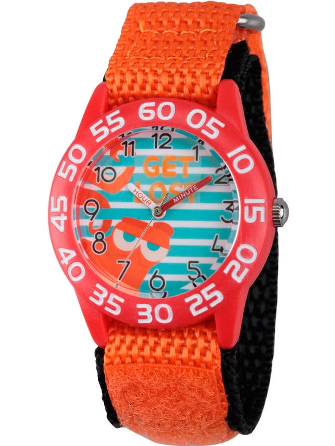 Finding Dory, Hank Boys' Red Plastic Time Teacher Watch, Orange Hook and Loop Nylon Strap with Black Backing