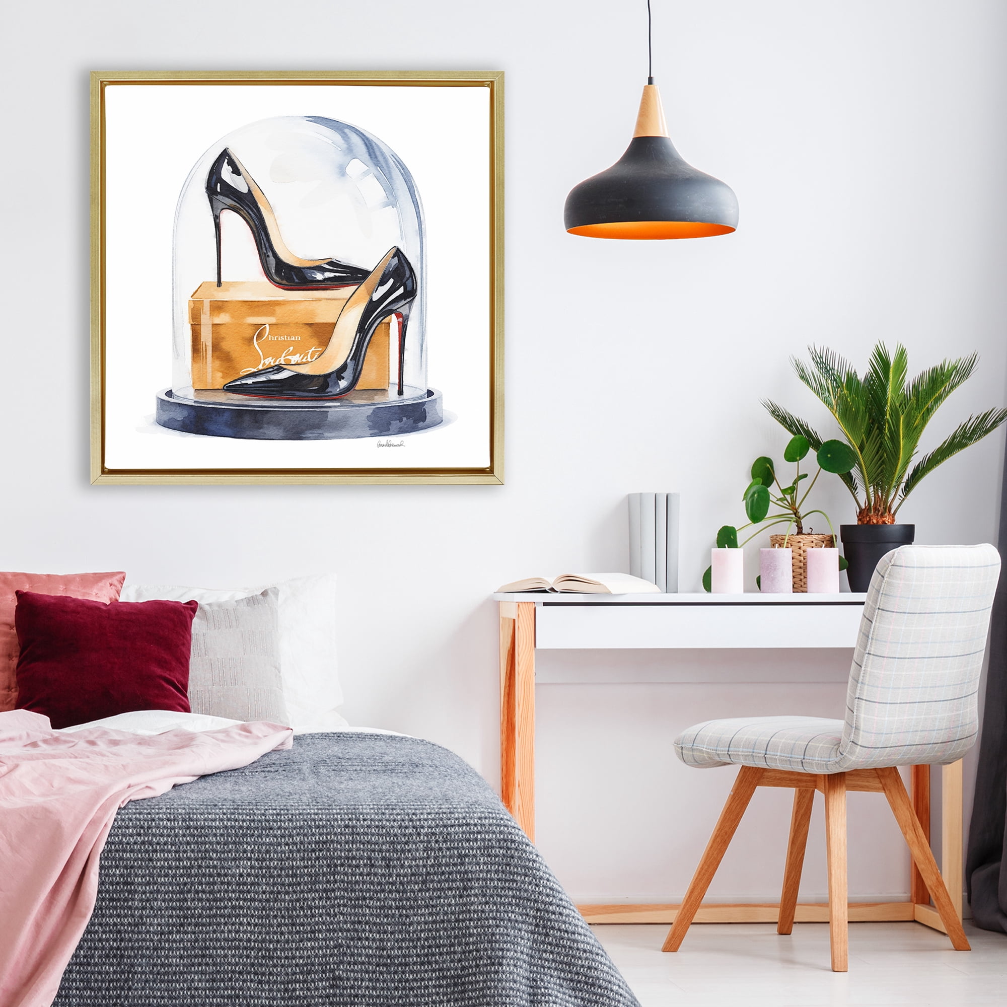 Stupell Industries Black High Heels Dome Gold Framed Floater Canvas Wall Art, design by Amanda Greenwood