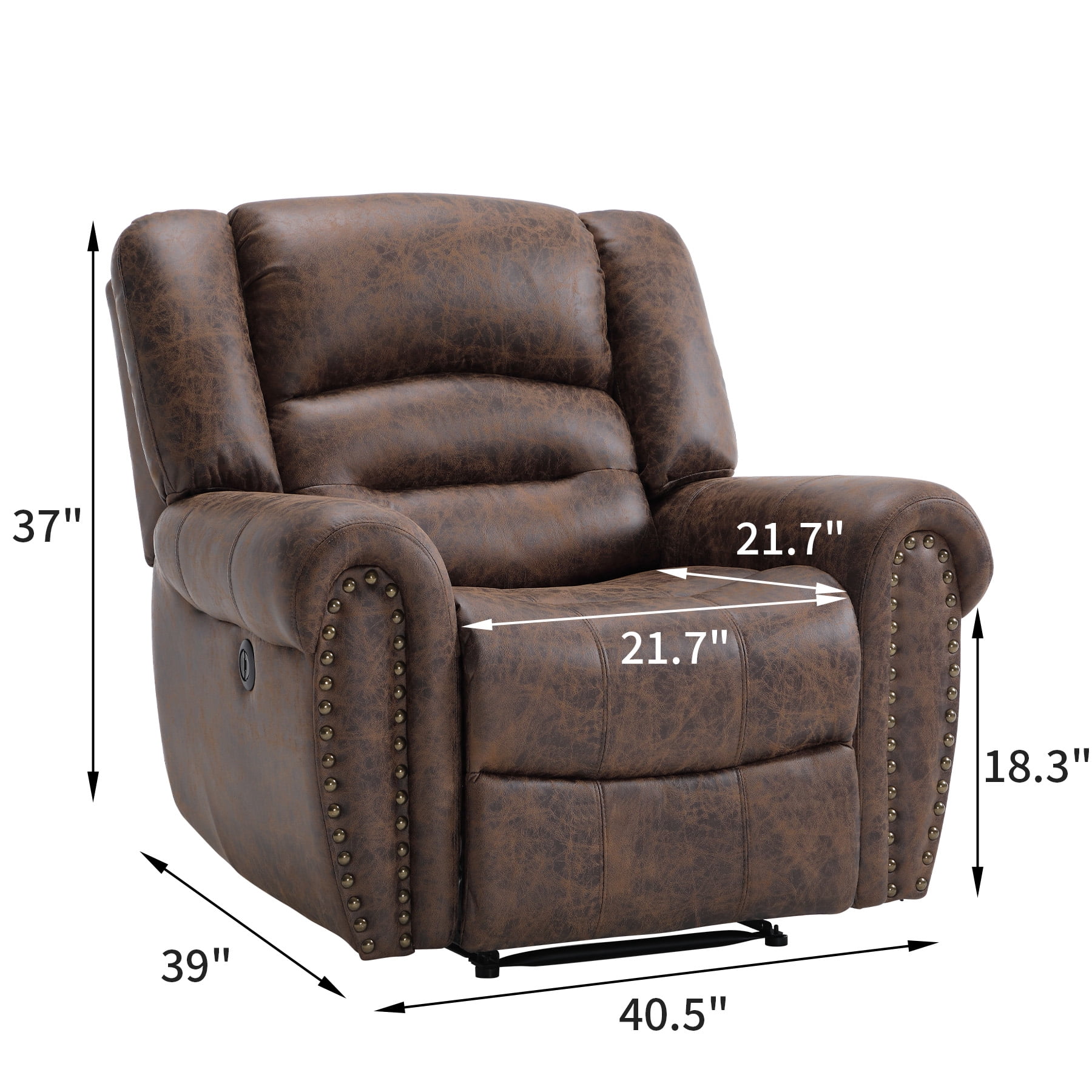 Bonzy Home Electric Power Recliner Chair, Modern Reclining Chair with Rivet Trim & USB Port, Classic Single Sofa Home Theater Recliner Seating, Brown