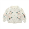 thumbnail image 2 of Esaierr Toddler Baby knit Sweater Cardigan for Kids Girls Knit Cardigan Crewneck Long Sleeve Flower Sweater for 9M-6Y, 2 of 5