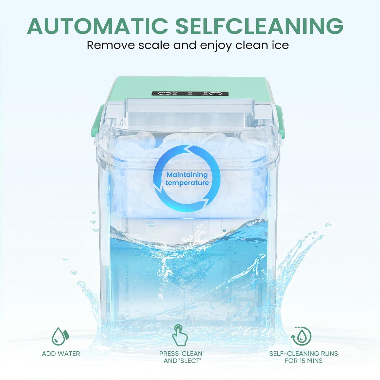 Portable Ice Maker Countertop Machine, Makes 9 Bullet Ice Cubes in 6 Minutes, 26lbs Daily, Auto-Cleaning, with Handle and Basket, for Home Kitchen RV Camping, White