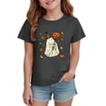 thumbnail image 7 of xaweyi Youth Girls Halloween Short Sleeve Crew Neck T-Shirt Single Ghost Pumpkin Border Print Holiday Top, 7 of 7