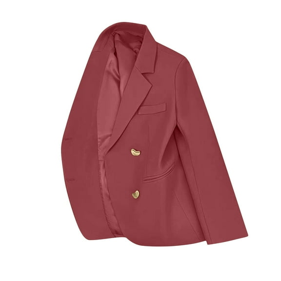 Uootdi Women's Double Breasted Blazer Gold Button Peak Lapel Long Sleeve Formal Work Office Jacket Tailored Fit Career Outwear Trendy Business Apparel Red Women Top