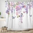 thumbnail image 2 of SUNOLIFE Purple Floral Shower Curtain Flowers with Butterfly Waterproof Fabric Bathroom Curtain 60x72 in, 2 of 4