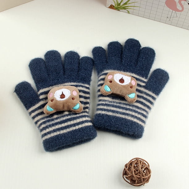 Guantes para niños, cálidos, de invierno, con forro polar, gruesos, de cinco dedos, multidedos, para niñas, de dedos completos, resistentes al frío