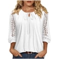 thumbnail image 2 of Yrmaups Loose Fit 3/4 Sleeve Blouse for Women, Casual Lace Tie Front Top, Soft Stretch Tee for Party Office Travel Everyday Wear, White M, 2 of 6