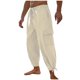 thumbnail image 2 of Pantalones largos para hombre, de color liso, holgados, informales, con bolsillos grandes, de lino, cintura elástica y cordón ajustable, de poliéster., 2 of 7
