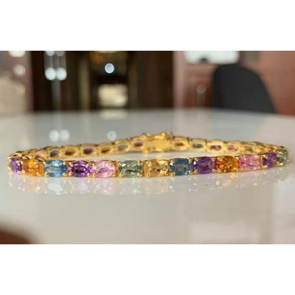 Multicolor tennis bracelet Dainty Tennis Bracelet ,multi stone tennis bracelet. Waterproof bracelet. Multicolor gemstone tennis bracelet.