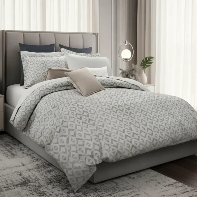 Coordinado Dalfiori Auri Gris Individual | Cubre edredón y fundas decorativas | Tejido de Jacquard