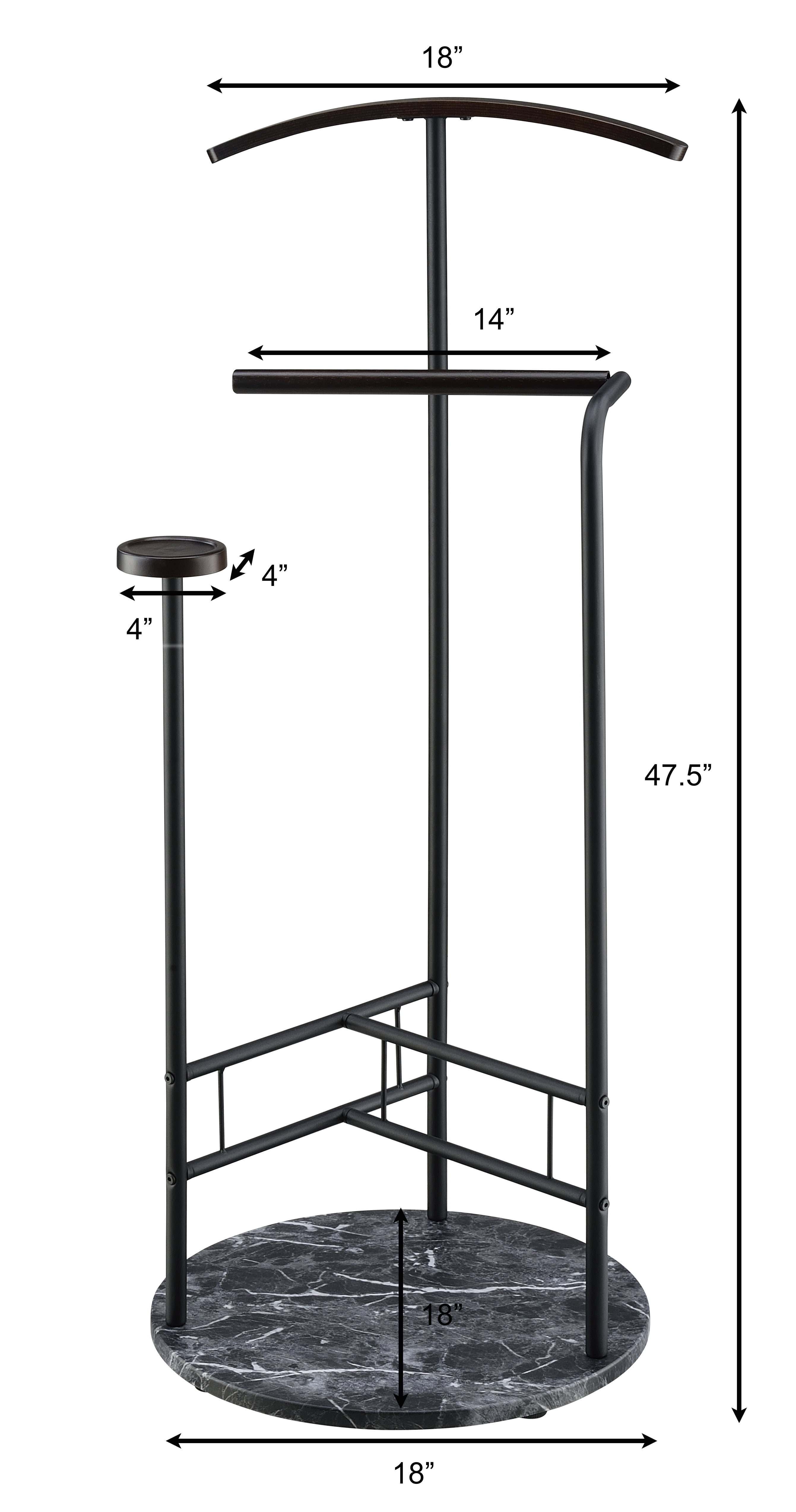 Proman Products Scandia Valet Stand, Clothes Organizer with Tray Hanger Wood Metal, Black
