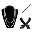 thumbnail image 1 of Conjunto de disfraz de Charleston estilo Flapper de los años 20, vestido elegante, collar, guantes y soporte de plástico., 1 of 5
