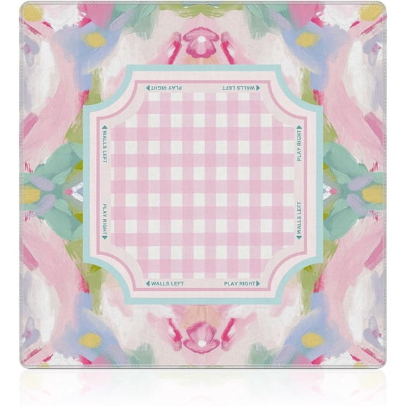 Pink Boho Floral Checkered Mahjong Mat (31.5โณx31.5โณ), Abstract Watercolor Cottagecore Pastel Non-Slip Noise Reduction Mahjong Table Mat for American Mah Jong Poker Board Card Games Dominoes