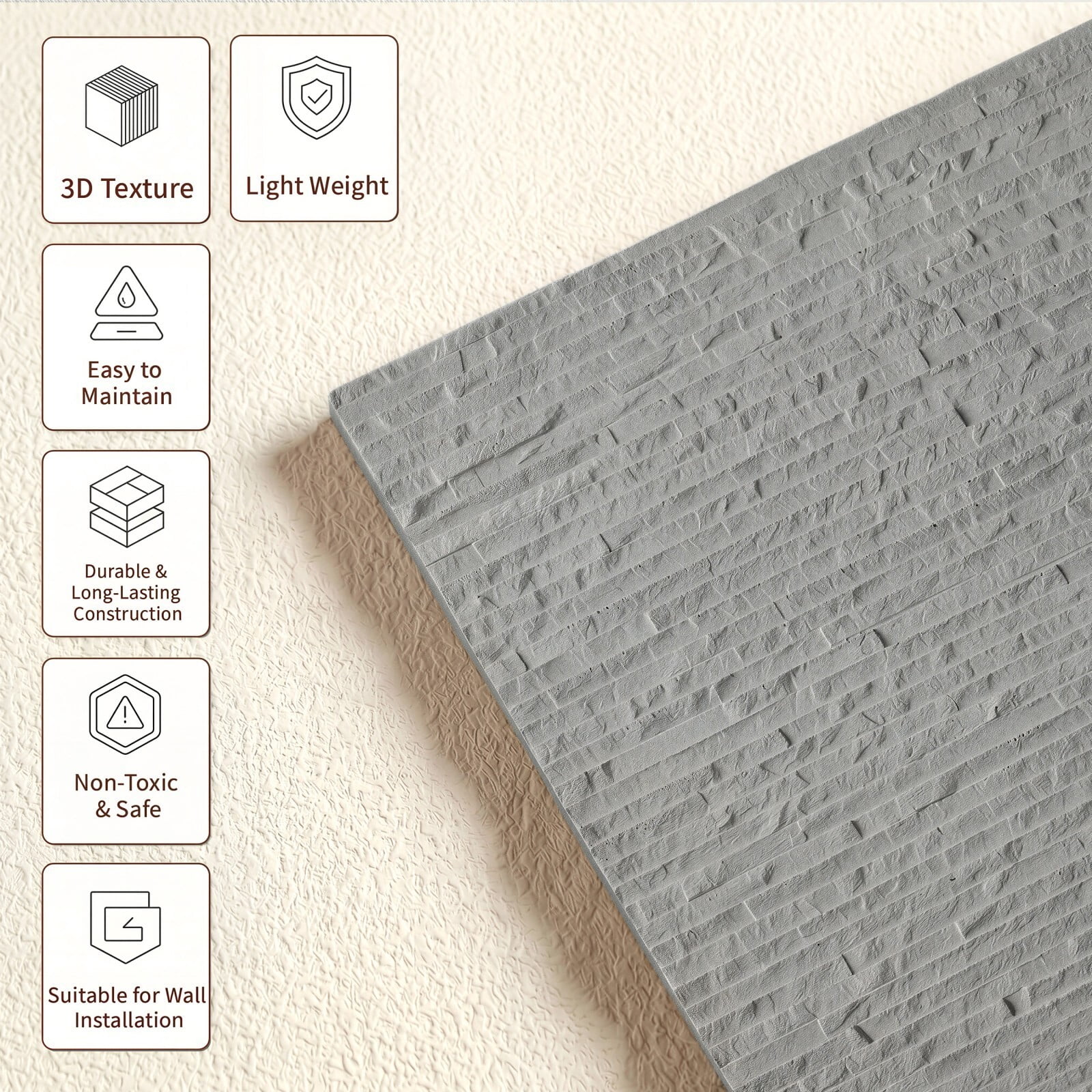 Easy4Home 8Pcs 24"x24" Flexible Stone Wall Panels 3D Faux Stone Texture Decorative Wall Tiles for Interior and Exterior Wall, Gray
