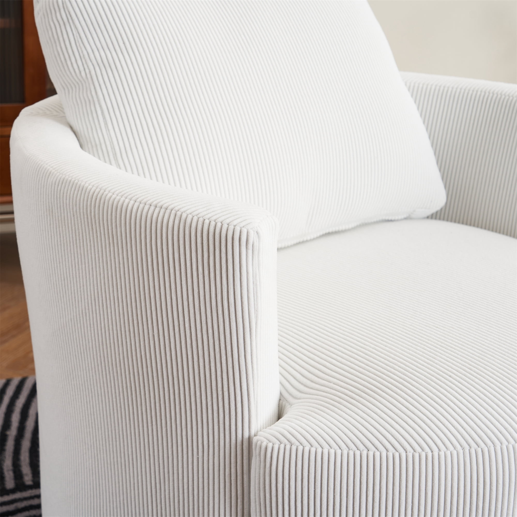 Aukfa Swivel Accent Chair Read Chair with Lumber Pillow for Living Room Bedroom, Corduroy, Beige