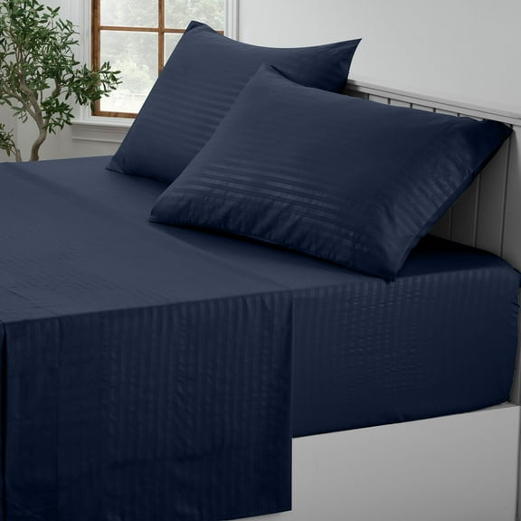 Lux Decor Collection Bed Sheets - 4 Piece Queen Size Sheets, Brushed Microfiber 16" Deep Pocket Bedding Sheets & Pillowcases - Navy Blue