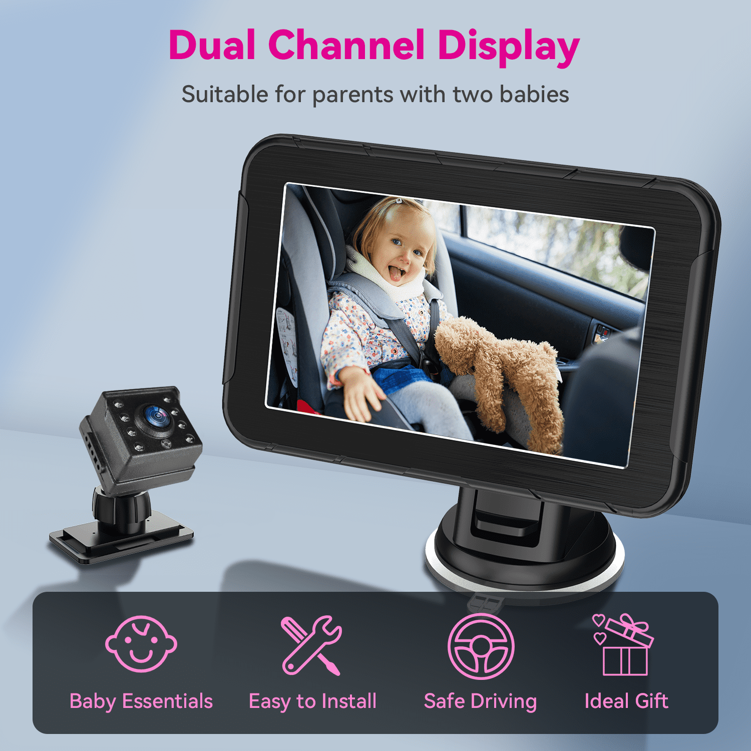 MHCABSR 1080P Baby Car Camera with 5” HD Monitor, IR Night Vision, 150° Wide Angle, Easy Installation
