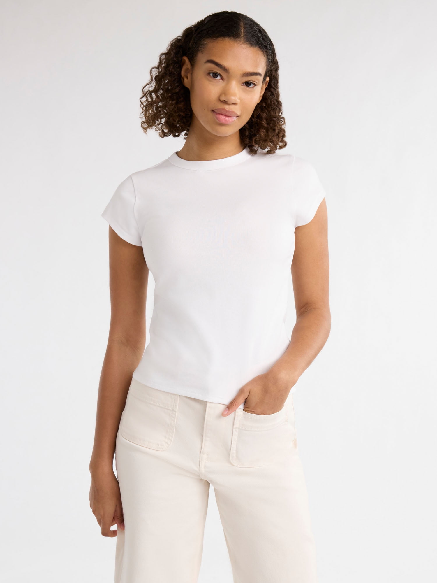 Free Assembly Women's Cap Sleeve T-Shirt, Soft Stretchy Cotton