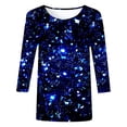 thumbnail image 2 of NAFUU Women T-Shirts Thin Casual Round Neck Three Quarter Sleeve Sequin Print Comfortable Top True Classic Tees Women，Blue, 2 of 3