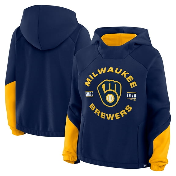 Women's Fanatics Navy Milwaukee Brewers Oversized Time to Win Pullover Hoodie